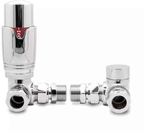 Team Controls Corner Angled Thermostatic Radiator Valves & Lockshield Valve 15mm Chrome TRV Pack