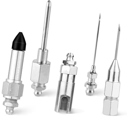Gosknor 5pcs Grease Gun Needle Accessory Set, Grease Needle Nozzle Grease Needle Tool Dispenser Rubber Joint Grease Grease Gun Nozzle Tip, Grease Filling Adapter for Hard-to-Reach Fittings Kit