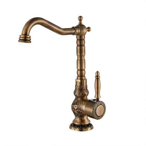 Robinet De Cuisine Robinet Evier De Cuisine Rétro Antique Style Pivotant À 360° Laiton Monocommande Bec Haut Mitigeur Cuisine, Eau Chaude Et Froide Réglable, Mitigeur Évier, Bronzé