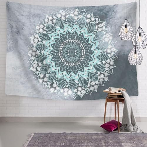 Tapisserie Mandala Gris Rose Tapisserie Hippie Bohème Tapisserie Florale Tenture Murale for Chambre à Coucher(Grey,70.9 x 92.5)