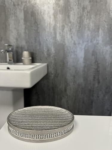 Showerdrape Sparkle Silver Set of 5 Pieces Bathroom Accessory Set Soap Dispenser Toothbrush Tumbler Toilet Brush & Holder Resin (Soap Dish)