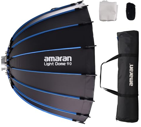 Amaran Light Dome Bowens Mount Modifier, design a sgancio rapido con griglia, due divisioni e borsa per il trasporto, compatibile con luci Amaran COB e altri apparecchi Bowens Mount (Light Dome 90)