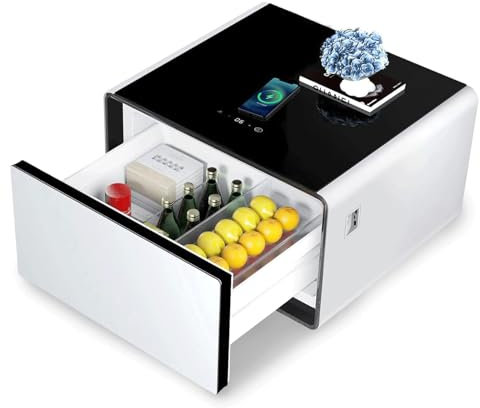 Smart Nightstand with Built in Fridge Wireless Charging and Security Features