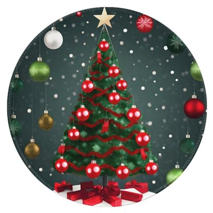 Durable 8in Christmas Tree and Ball Print Round Mouse Pad â€“ Rubber Base, Portable Design for Work, Game, and Study