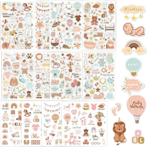 Sticker Babyalbum,8 Stück Sticker Baby Aufkleber Fotoalbum,Selbstklebende Aufkleber Taufe für Kinder Baby Fotoalben, für Geschenke Gästebuch Scrapbook Babyparty