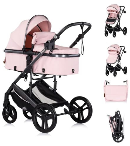 Chipolino Kinderwagen 2 in 1 Amore Getränkehalter Wickeltasche Fußabdeckung Korb, Farbe:pink