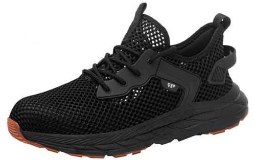 ZEPYFXIT Zapatillas de Trabajo para Hombre y Mujer, Zapatos de Seguridad S3, con Puntera de Acero, Ligeros, Antideslizantes, Transpirables, para Verano, Puntera de Acero, Negro, 42 EU