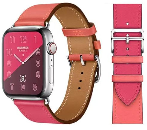 VZEXJIU Leather Bands Compatible with Apple Watch Band 38mm 40mm 41mm 42mm(Series 10) Genuine Leather Strap for iWatch Ultra 2/1 Series 10 9 8 7 6 5 4 3 SE Women Men,Pink/Rose