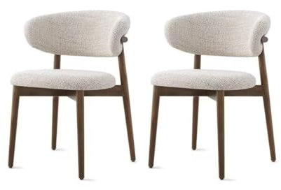 Juego de 2 sillas de comedor de nogal con reposabrazos de madera, tapicería de tela beige, diseño vintage de granja, perfecto para cocina, cafetería o decoración de sala de estar