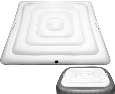 Whirlpools Abdeckung, 135 cm Quadratisch Thermoabdeckung für Whirlpools, Aufblasbare Poolabdeckung mit 2 Handhaben, Winddicht & Regendicht, Energiesparender Whirlpoolzubehör