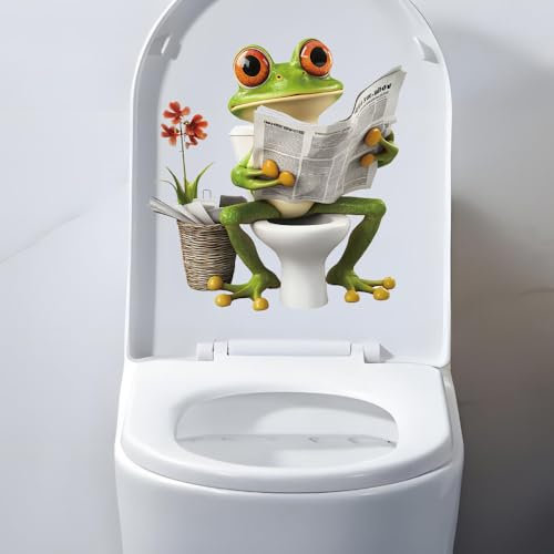 3D-Toilettenaufkleber mit Tiermotiv, selbstklebend, wasserdicht, abnehmbar, Frosch, WC, Toilettendeckel, Aufkleber, Lotus, Toilettensitzbezug, Dekoration, Wandaufkleber (Frosch lesende Zeitung)