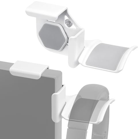 GEEKRIA Supporto a morsetto per cuffie per monitor, montaggio su schermo, gancio per cuffie da gioco, compatibile con cuffie Sennheiser, Bose, Beats, Razer, HyperX, Sony, colore bianco, confezione da