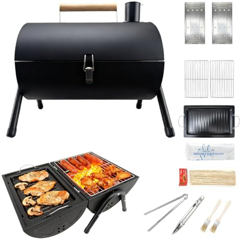 Portable Barbecue Grill,Outdoor Portable Oil Drum Barbecue Grill, Double-Sided Barbecue Function,Suitable For Family Gatherings, Camping,Beach,Outdoor,Parties And Other Activities.