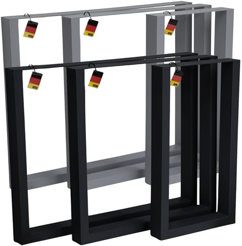 solidpro Tischbeine Tischkufen Metall Tischgestell schwarz grau vierkant für Esstisch, Schreibtisch | pulverbeschichtet | Montagematerial & höhenverstellbare Füße | Schrauben (grau, 1 Stück 70x72 cm)