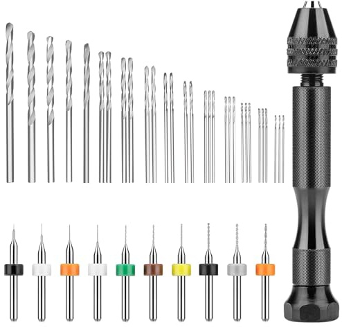 SANTUO Precision Pin Vise Hand Drill Set with Micro Twist Drill Bits, Mini Drilling Tools for Craft Carving Polymer Clay Model Making Electronic Drilling Holes Woodworking Jewelry DIY (30+10+1（41Pcs）)