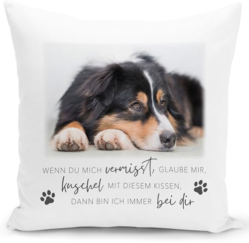 Andenken an verstorbenen Hund personalisiertes Kissen mit Foto | Personalisiert, weicher Bezug inkl. Füllung, Andenken an verstorbene Hunde, für Hundebesitzer, Dekokissen