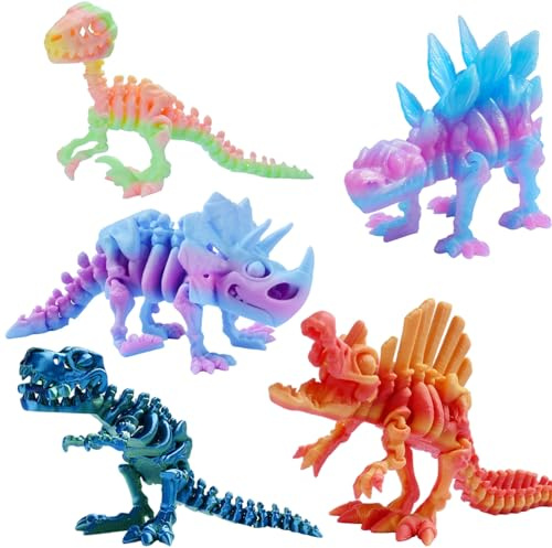 AEYAKA 3D Gedrucktes Dinosaurier Skelett Set, 5-teiliges Voll Bewegliche Dinosaurier mit Flexiblen Gelenken, Schreibtisch-Dekoration, Lernspielzeug & Fidget Geschenk für Jugendliche und Erwachsene