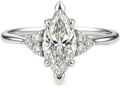 Tolldek Au750 Bague de mariage, en or blanc 18 carats, en forme de cœur avec moissanite, taille marquise, bague de demande en or 18 carats, taille 51 (16,2)