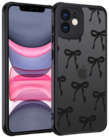 TUUTPU Handyhülle für iPhone 11 Hülle, Aesthetic Motiv Schleifen Muster Design Matt Transluzente Schlanke Hart Case Kratzfeste PC Rückseite + TPU Bumper Stoßfest Schutzhülle, Schwarz
