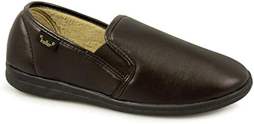 Dr Keller Mens Brown Faux Leather Twin Gusset Slippers Good Soles UK Size 9