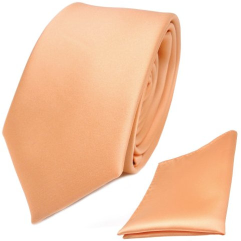 TigerTie - schmale Designer Krawatte Einstecktuch in lachs hellorange einfarbig uni