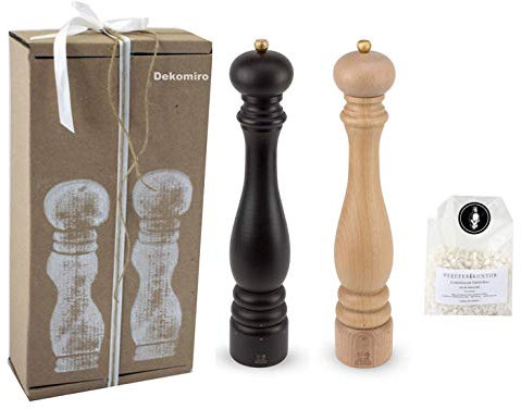 Dekomiro Peugeot Set Paris Pfeffermühle und Salzmühle Schoko und Natur 40 cm u-Select Geschenkset mit 100 gr. Salz