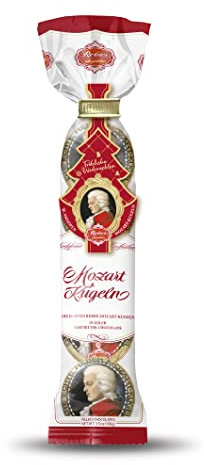 Reber Mozart-Kugeln – 5 x 5er Confiserie-Tüte in der Weihnachts-Edition – Echte Reber Mozart-Kugeln aus Zartbitter-Schokolade, Marzipan und Nougat