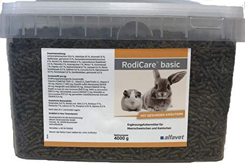 alfavet RodiCare Basic, granulés aux Herbes, Riches en Fibres brutes, complément Alimentaire pour cochons d'Inde et Lapins, Seau de 4 kg