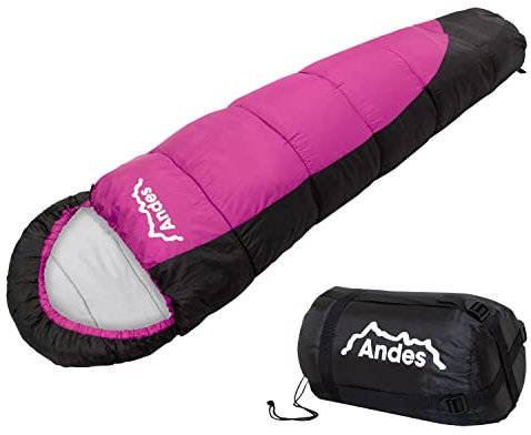Andes Pichu 300 2-3 Season Childrens/Kids Camping Sleeping Bag Pink/Black