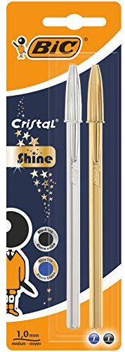 BIC Celebrate Cristal Shine, Bolígrafos Punta Media, Óptimo para Escuela la Oficina y el Hogar, Una Variedad de Colores (Surtidos), Paquete de 2 Unidades (Punta de 1,0 mm)