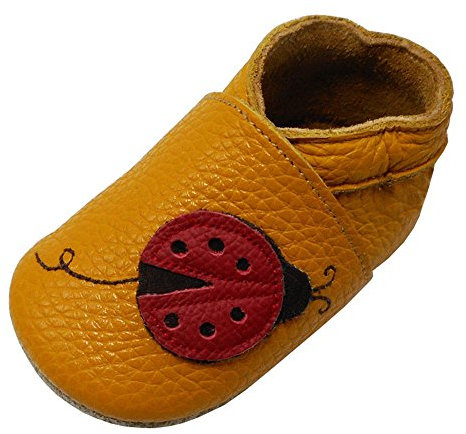 YIHAKIDS Premium Weiche Leder Krabbelschuhe Babyschuhe Kleinkind Lauflernschuhe(Size S,Orange,0-6 Monate,19/20 EU)