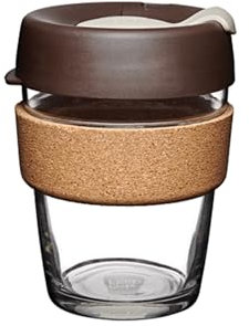 KeepCup Reusable Coffee Cup - Brew Tempered Glass and Natural Cork, M 12oz/340ml - Almond