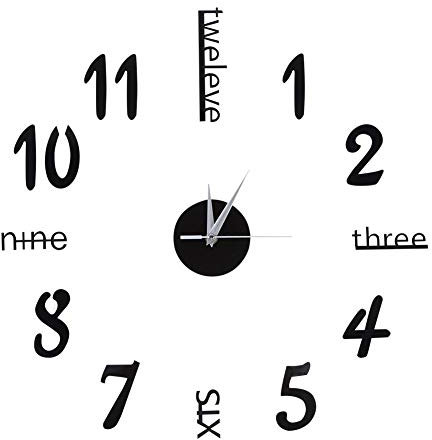 Fdit Wanduhr Digitale Uhr Aufkleber Wanduhr DIY 3D dekorative Wanduhr für Zuhause(Schwarz)