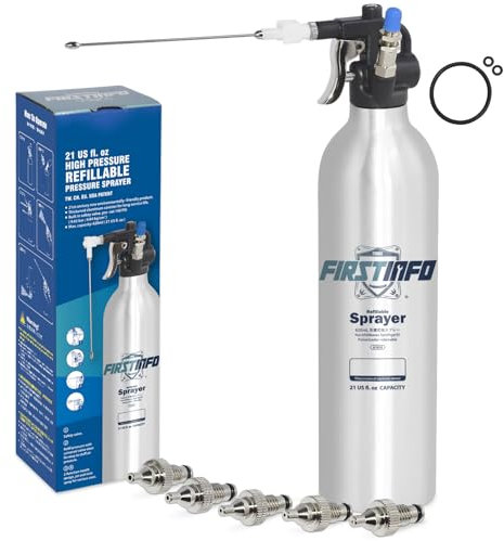 FIRSTINFO A1638Y5 | Pulvérisateur Rechargeable pour nettoyant Freins | 620 ML Aluminium épaissi | Pression maximale 140 psi | Aérosol réutilisable breveté avec 5 Buses Courtes interchangeables