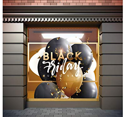 Vinilo Black Friday Escaparates Rebajas Black Friday blanco y dorado | 100 cm de largo x 90 cm de alto | Vinilo Adhesivo | Decora tu escaparate | Pegatinas Adhesivas Escaparate | Vinilos negocios