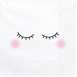 PartyDeco Servietten 20 Stück 33x33cm 1/4-Falz 3-lagig mit Gesicht Motiv Papierservietten Mädchen weiß rosa