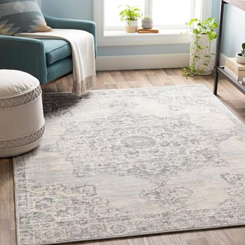 Livabliss Kuta Vintage Teppich: Orientalischer Wohnzimmer Teppich 130x180 cm, Boho & Kurzflor - Grau & Elfenbein