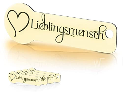 Einkaufswagenlöser ® Lieblingsmensch® beige/Schlüsselanhänger Einkaufschip mit Schlüsselfundservice/Abziehbarer Einkaufswagenchip Metall, Chip Einkaufswagen, Key Finder / 5 Stück