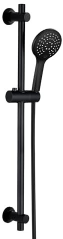Görbach Barre de Douche Noir 70 cm, Colonne de Douche en Acier Inoxydable avec Douchette 3 Jets et Support de Fixation Réglable pour S'adapter aux Trous de Perçage Existants(HBD12MB)