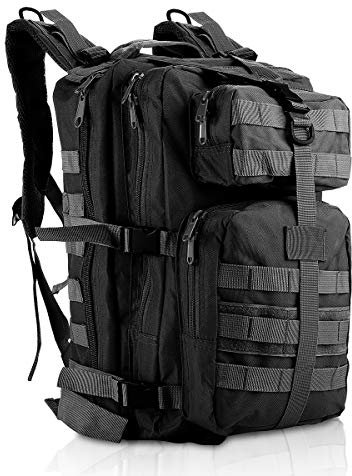 MINGPINHUIUS Militär Taktische Rucksack, 35L Große Kapazität Wanderrucksack Wasserdichter Rucksäcke Reiserucksack Molle Armee Assault Pack für Herren Damen Sport Outdoor Wandern Bergsteigen (Schwarz)