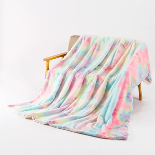 Lsimeru Wohndecken Kuscheldecke Regenbogen Flauschig 160x200 Bunt Sherpa Decke Weich Warm Lammfelldecke Flanelldecke Wendedecke Sofadecke Couchdecke