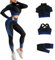 Veriliss Damen 3teiliger Gym Trainingsanzug Nahtlose Laufbekleidung Fitness Kleidung Jogginganzug Reißverschluss Kapuzen Fitness Jogging Tennis Laufen (SchwarzBlau,L)