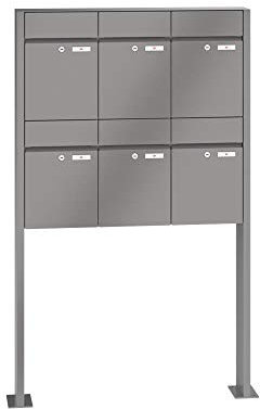 RENZ/Plan / 6er Freistehende Briefkastenanlage Standbriefkasten/RAL-Farbe/Volumen 21 L/mit Fußplatten/Dein-Briefkasten.de