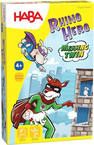 HABA - Rhino Hero - Missing Twin - Jeu de société - Jeu d’Observation et de rapidité - 4 Ans et Plus - 306407