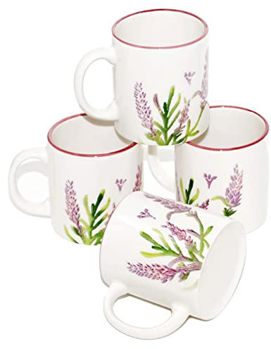 Lashuma 4x Keramik Tassen lila Lavendel, Becher Set für Kaffee - Tee, Frühstückstassen 300 ml