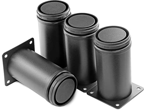 Masendelk Metall-Möbelbeine, Edelstahl, verstellbare Beine, schwarze Metallbeine, runde Schrankbeine, Möbelfüße, Tischfüße für Couchtisch, Schrank, Schreibtisch, Sofa, Regale, 4 Stück