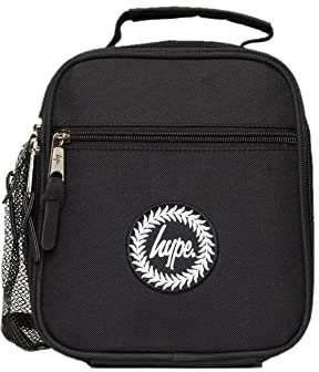hype Unisex Lunch Box, Iconic Style in Plain Black, School Bag for Kids, Stylish Lunch Bag with Bottle Holder, 3 Storage Compartments, Inside Thermal Lining & Grab Handle
