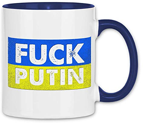 wowshirt Tasse FUCK Putin Ukrainische Flagge Gegen Putin Demo Anti, Farbe: Weiß, 11 oz Keramik