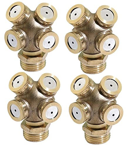4 PCS Agricultural Mist Spray Nozzle 1/2 Inch DN15 Copper Four-nozzles Atomizing Nozzles Garden Sprinkler Irrigation System lawn Cooling Dust Removal