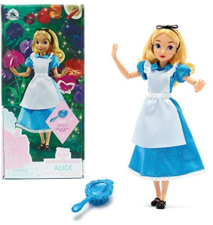 Disney Store Offizielle Puppe für Kinder, Alice im Wunderland, 30 cm, vollbewegliche Puppe im Satinkleid mit Schürze, mit Haarbürste, geeignet ab 3 Jahren